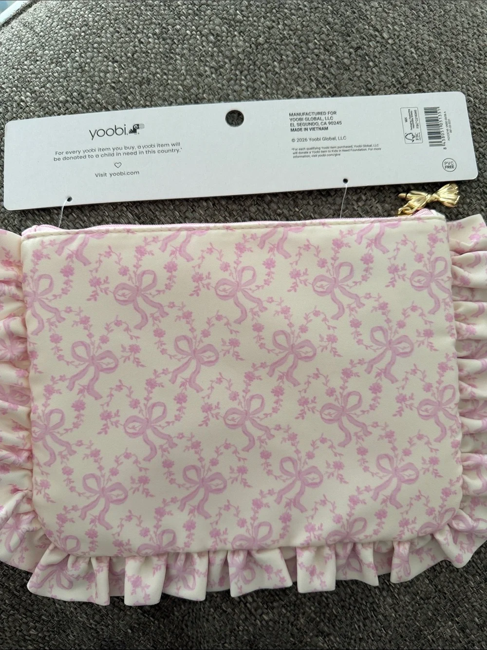 LoveShackFancy Pink Ruffle Bow Pattern Kids Accessory Pouch